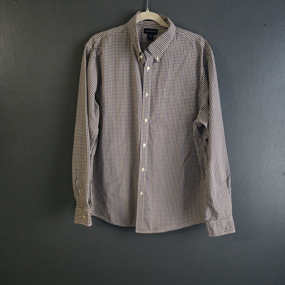 Lands' End Men's XL Gingham Shirt - Navy And Brown - Picture 6 of 6